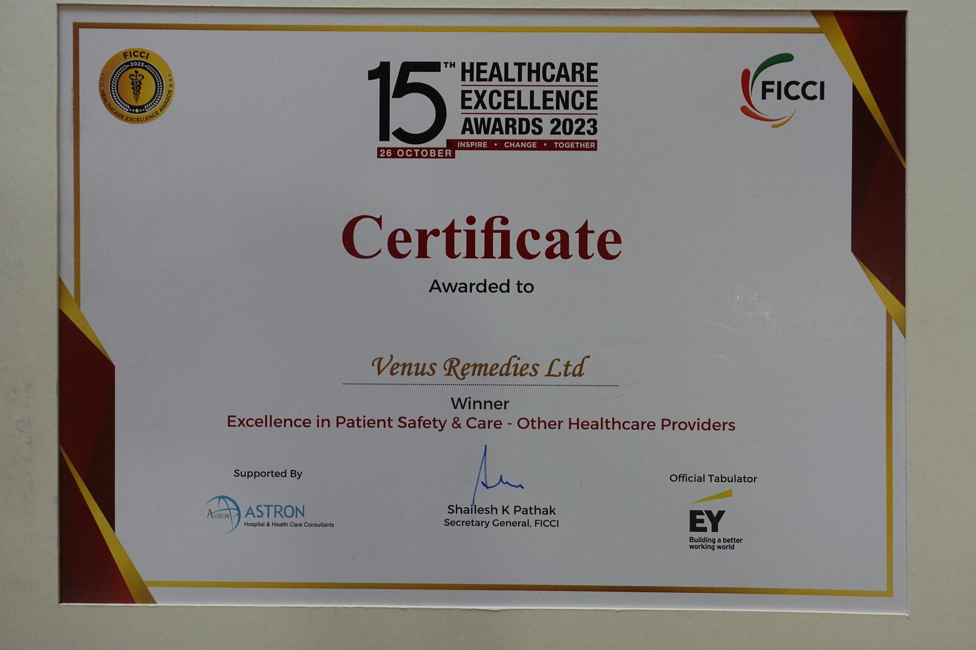 Venus Remedies Honored with FICCI Healthcare Awards 2023!